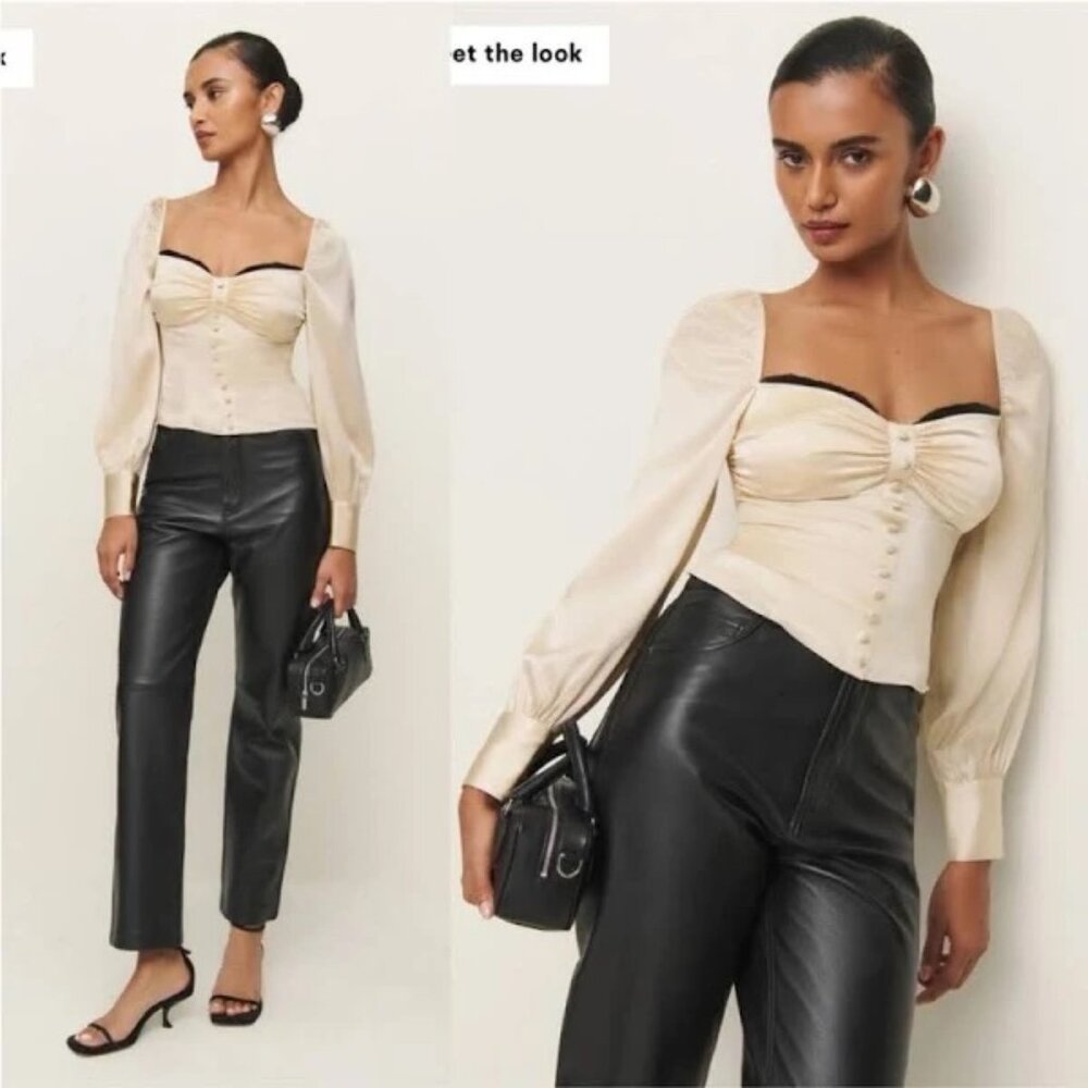 Reformation - Chiara 100% Silk Top - Color: Almond - Size 12